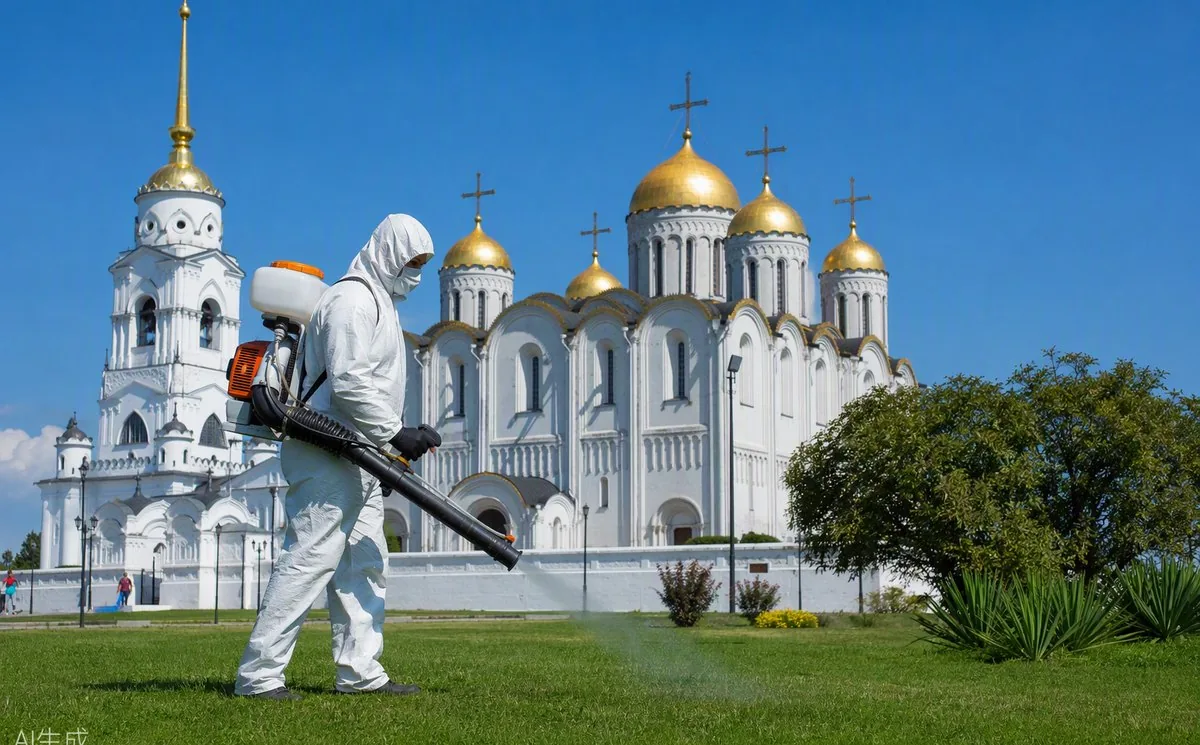 Обработка территории от клещей у Знаменского собора Курске — специалист «Дезотеки»
